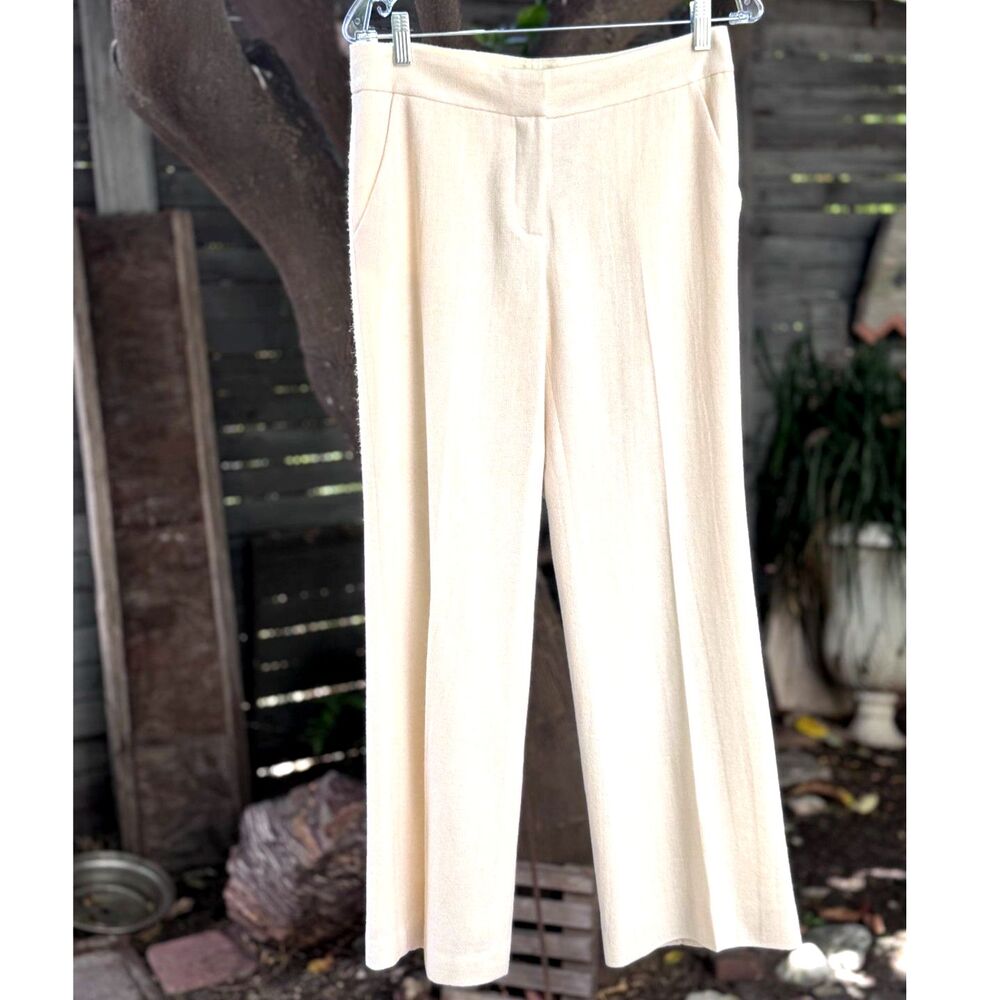 Tory Burch Cream Wool Viscose Angora Textured MidRise Wide Leg Pant Smaller SZ 6